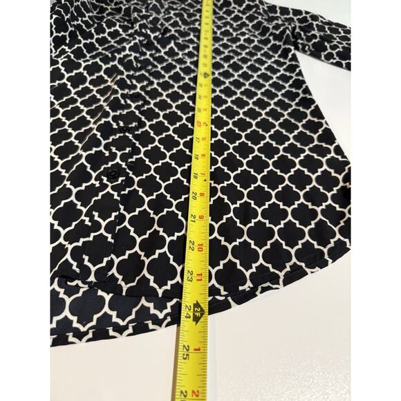 Express Portofino Top Womens Sz S Quatrefoil Black White Chiffon Office Career - Picture 7 of 8